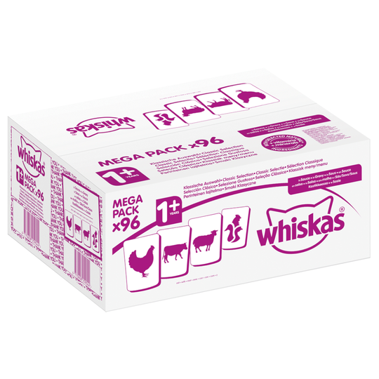80 + 16 kaupan päälle! 96 x 100 g Whiskas-kissanruoka - Adult 1+ perinteinen kastikevalikoima