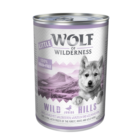 Little Wolf of Wilderness 6 x 400 g - Wild Hills Junior - ankka & vasikka