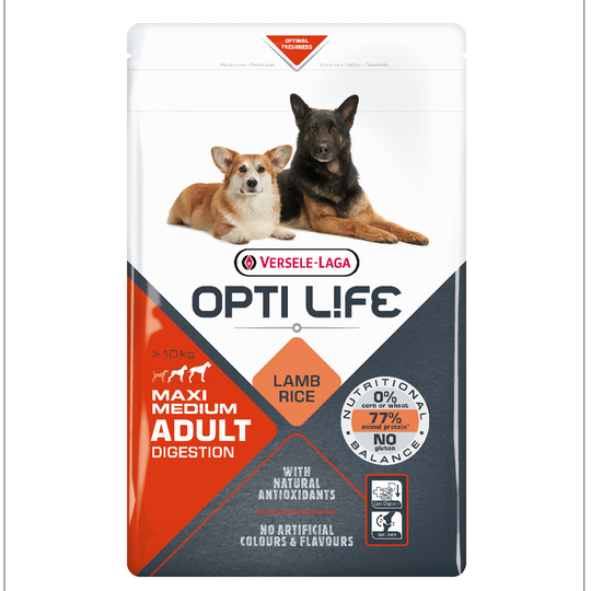 12,5 kg Opti Life Adult -koiranruoka erikoishintaan! - Digestion Adult Medium & Maxi