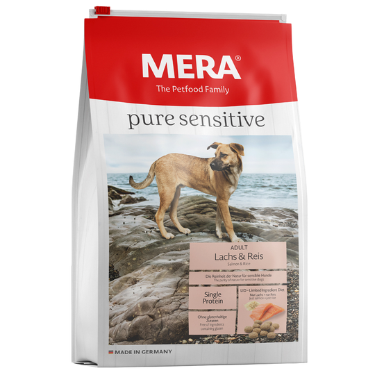12,5 kg MERA pure sensitive -koiranruoka erikoishintaan! - Adult Salmon & Rice