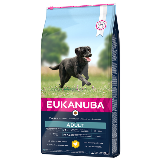 3x zooPisteitä 3 kg / 15 kg Eukanuba-koiranruokaa - Adult Large Breed Chicken (15 kg)