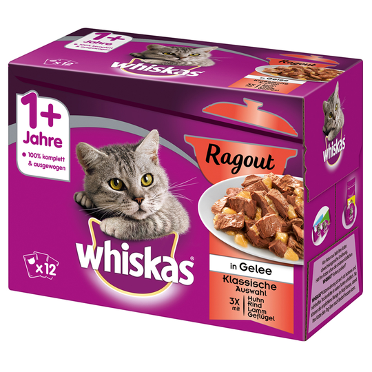 Säästöpakkaus: Whiskas 1+ Adult Pouches 48 x 85 g / 100 g - 48 x 85 g Ragout perinteinen hyytelövalikoima