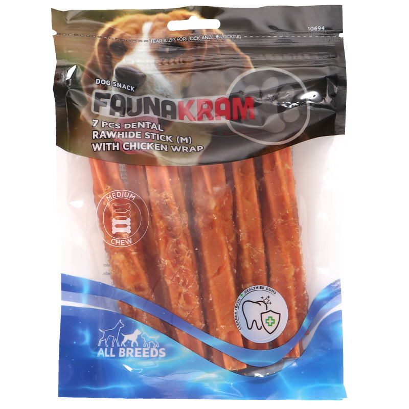 Koirien Dental Sticks Naudannahka & Kana (M) 7kpl - 22% alennus
