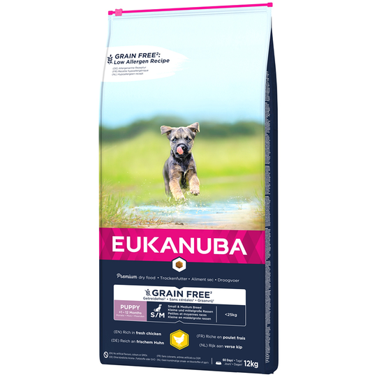 Eukanuba Grain Free Puppy Small / Medium Breed kana - Säästöpakkaus: 2 x 12 kg
