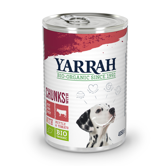Yarrah Bio, luomunautaa, luomunokkosta & luomutomaattia kastikkeessa - 6 x 405 g