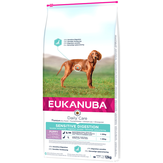 Eukanuba 10 + 2 kg kaupan päälle! - Puppy Sensitive Digestion mit Huhn & Pute