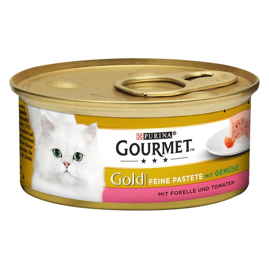 24 + 12 kaupan päälle! 36 x 85 g Gourmet Gold -kissanruokaa - Fine Paté - taimen & tomaatti