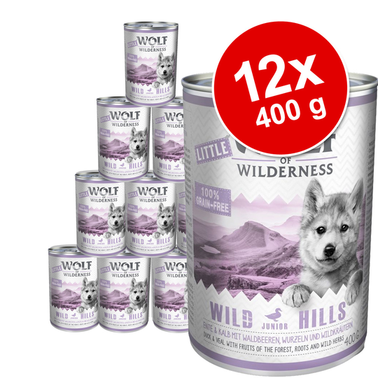 Little Wolf of Wilderness -säästöpakkaus 12 x 400 g - mix: ankka & vasikka, kana & lohi