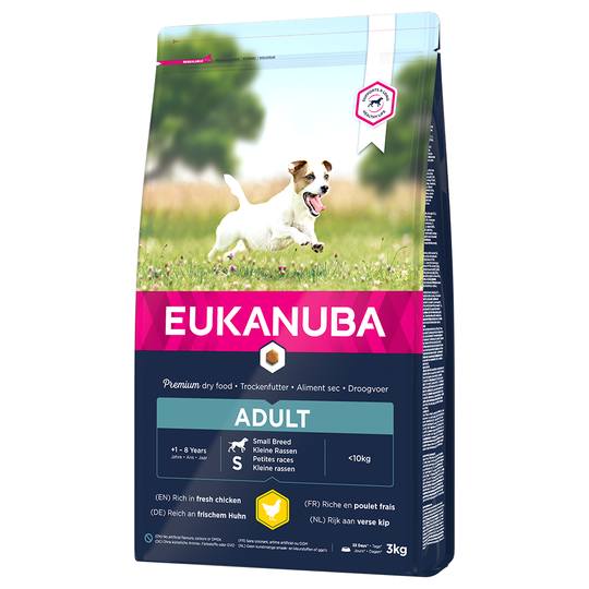 3x zooPisteitä 3 kg / 15 kg Eukanuba-koiranruokaa - Adult Small Breed Chicken (3 kg)