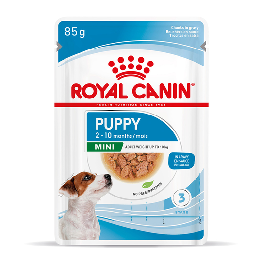 10 x 140 g / 12 x 85 g kaupan päälle! 40 x 140 g / 48 x 85 g Royal Canin Size kastikkeessa - Mini Puppy (48 x 85 g)